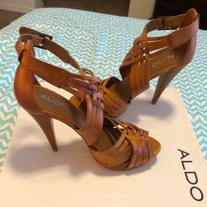 ALDO light brown high heel leather sandal size 37